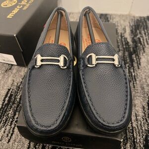 Marc Joseph Navy Pebbled Leather Bit Slip-Ons